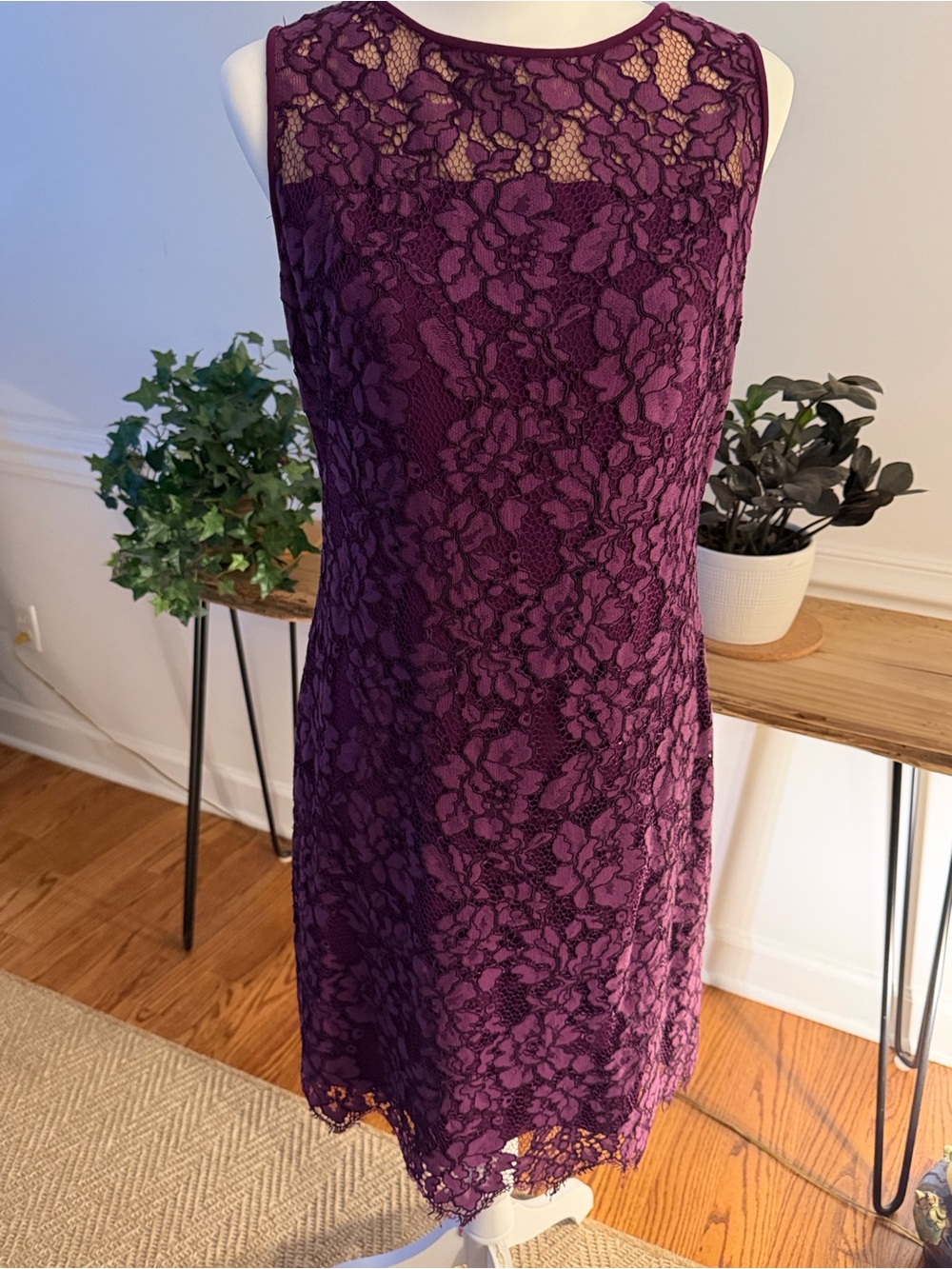 Lauren Ralph Lauren Plum Floral Lace Cocktail Midi Dress Size 10